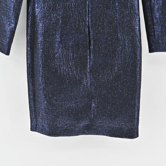 ARIANA‎ ROCKEFELLER Dress Size 0 Silk Black Blue Metallic Long Sleeve Shift Silk - Picture 7 of 12